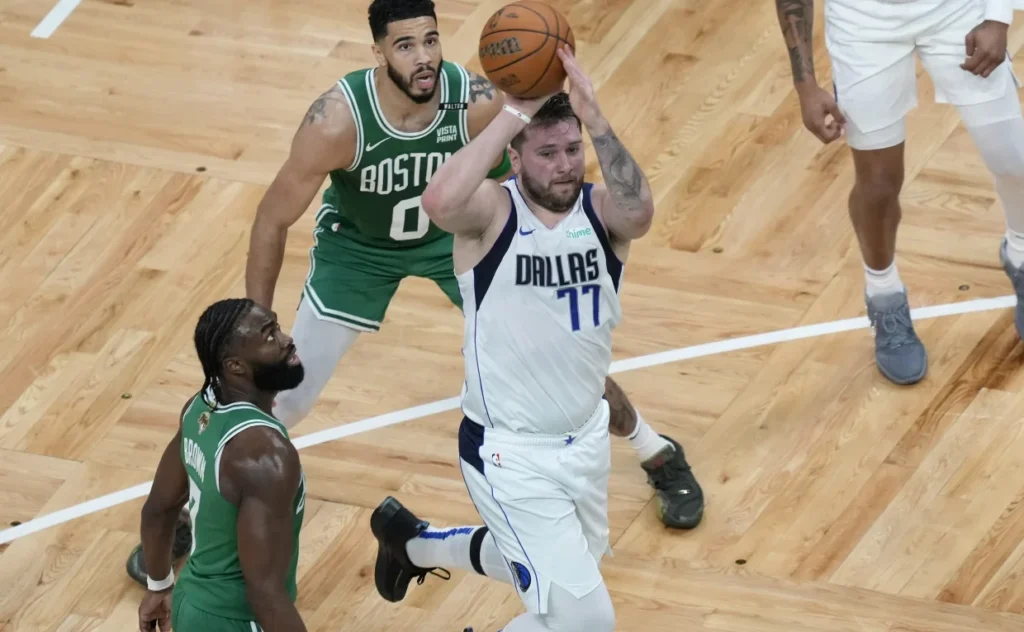 Luka Doncic in action against Boston Celtics